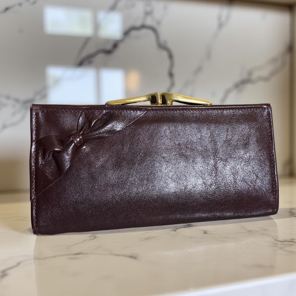 TILLEY Leather Wallet Burgundy with Bow Detail Vintage Made in Canada
